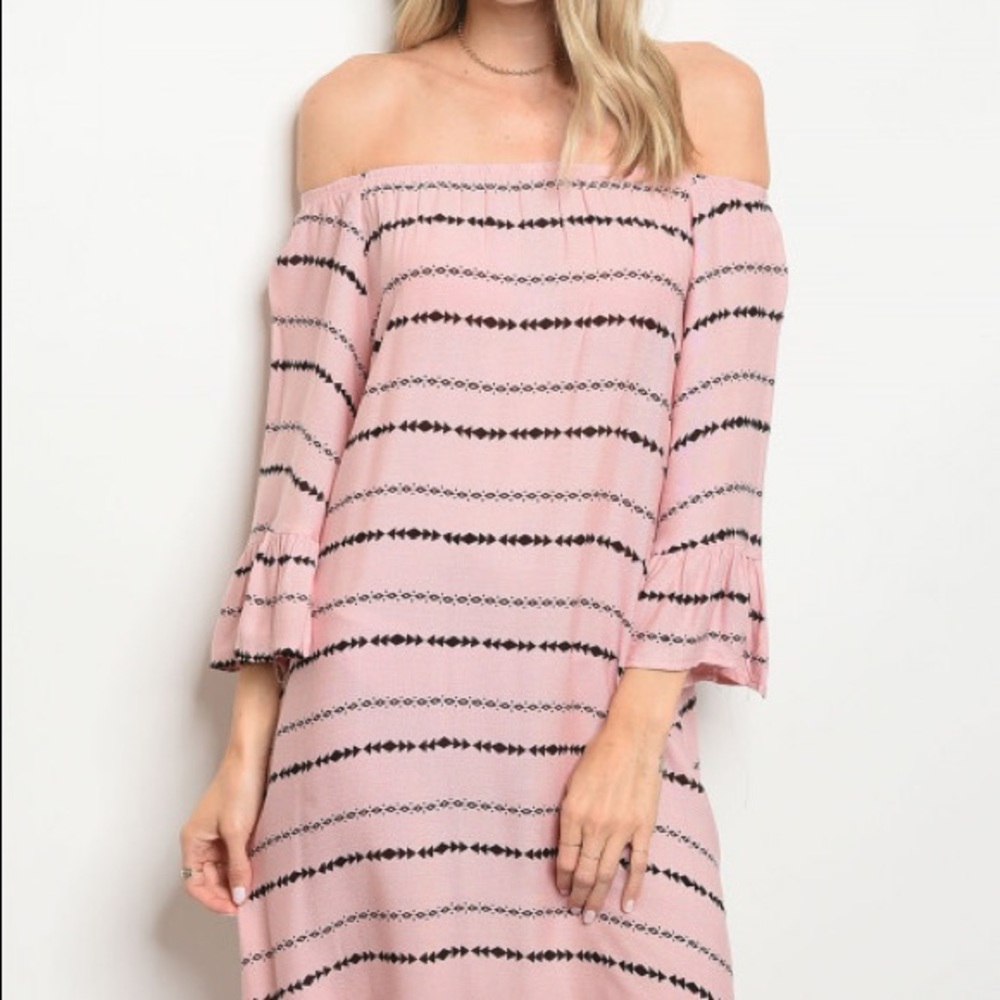 ๐ Pink Off The Shoulder Midi Dress - Picture 2 of 7